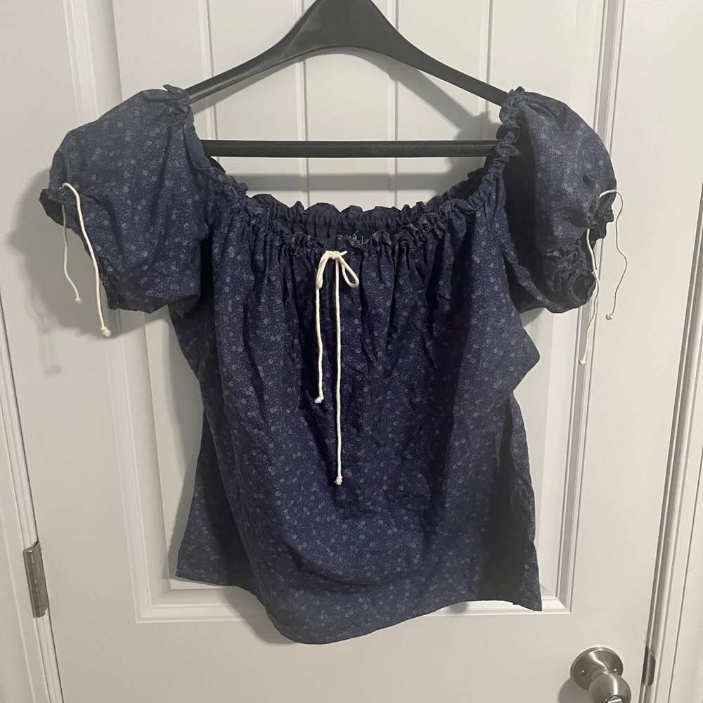 Navy Blue Floral Women's Top